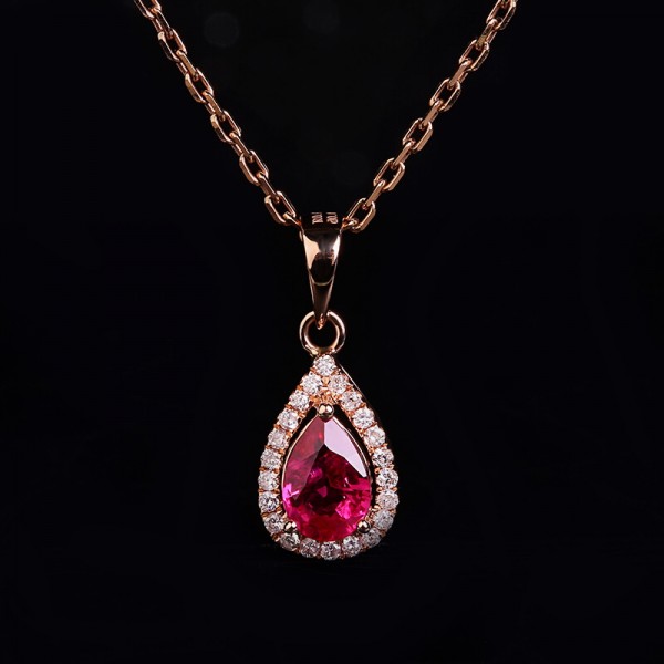 Pear Ruby & Diamond 14K Gold Necklace SS2018