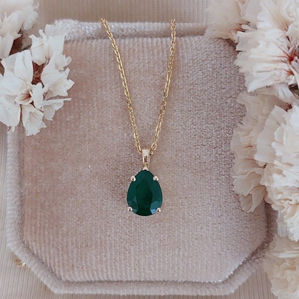 Pear Drop Emerald 14K Yellow Gold Necklace 