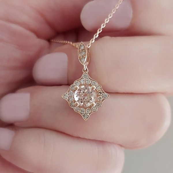 Vintage Style Morganite & Diamond Necklace 