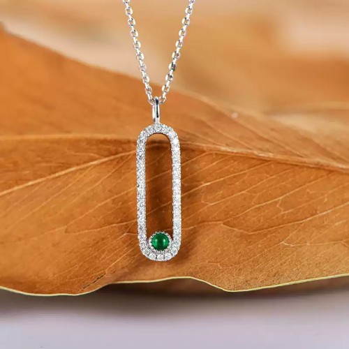 Natural Cabochon  Emerald & Diamond Necklace SS2007