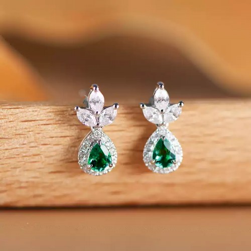 Pear Emerald & Marquise Diamond Earrings SS3013