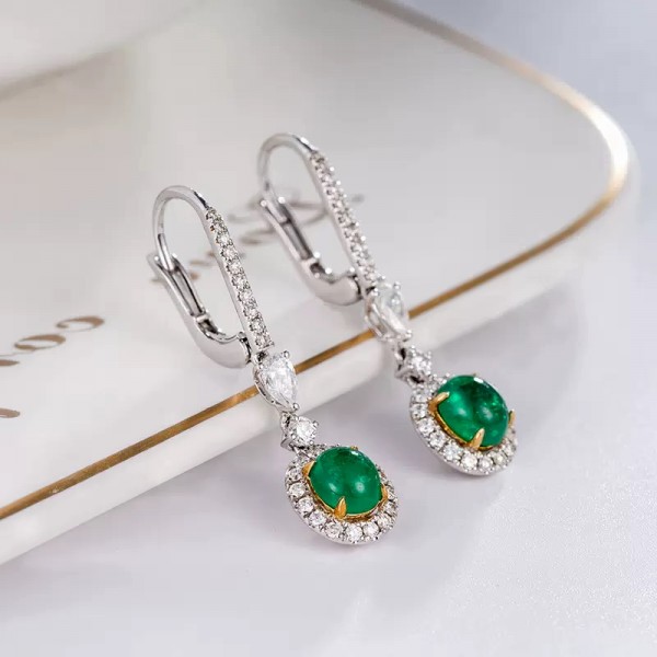 Cabochon Emerald & Diamond Dangle Earrings SS3023