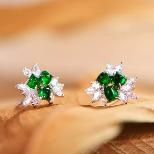 Natural Emerald & Marquise Diamond Earrings SS3014