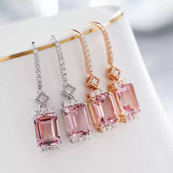 Octagon Morganite & Diamond Dangle Earrings SS3024