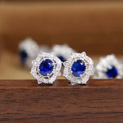 Ceylon Sapphire & Diamond Vintage Earrings SS3010
