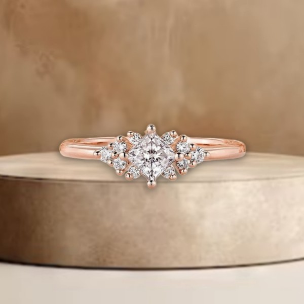 Princess Square Diamond Gold Proposal Ring 