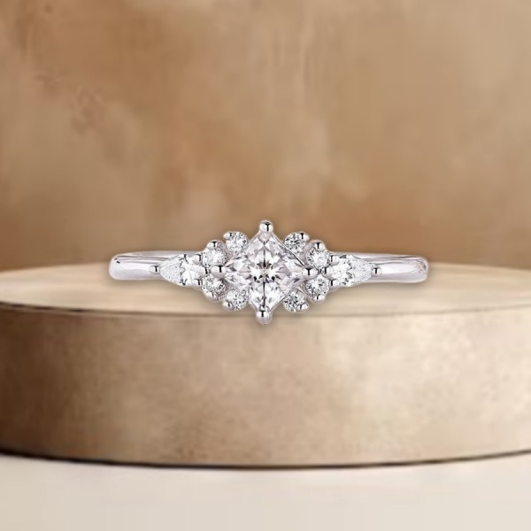 Princess Pear Diamond Engagement Ring 