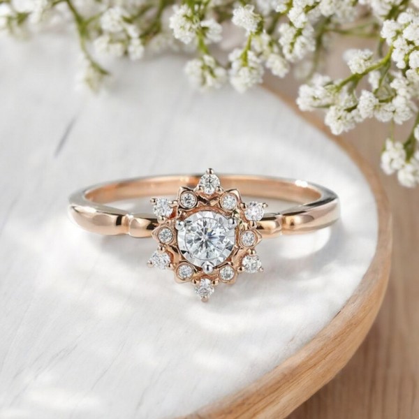 Snowflake Effect Diamond 14K Gold Ring SS0206