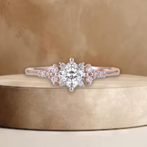 Princess Square Diamond Gold Wedding Ring 