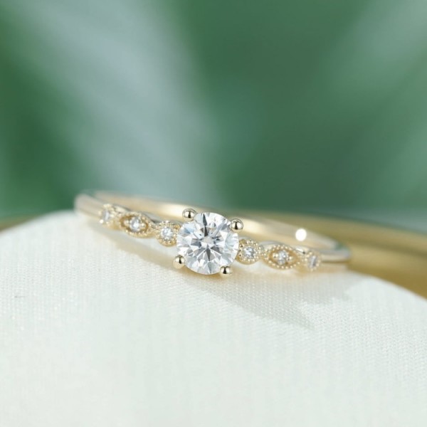 Milgrain Diamond Solitaire Gold Ring SS0035