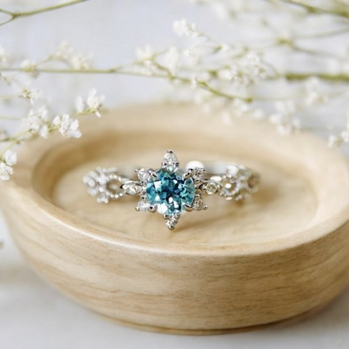Natural Aquamarine & Diamond Design Ring 