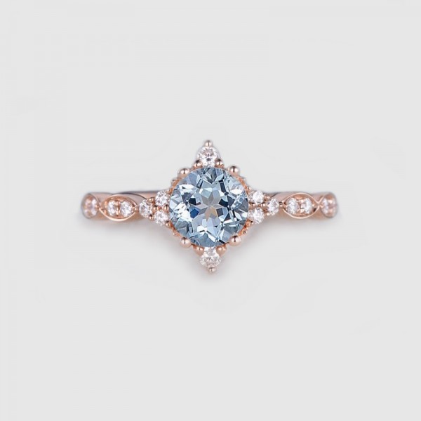 Aquamarine & Diamond Vintage Style Ring SS0334