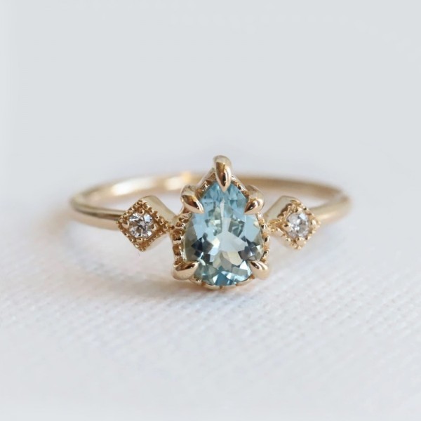 Drop Aquamarine & Diamond Engagement Ring SS0331