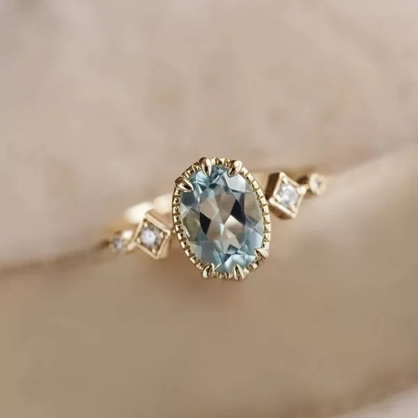 Oval Aquamarine& Diamond Vintage Ring SS0069