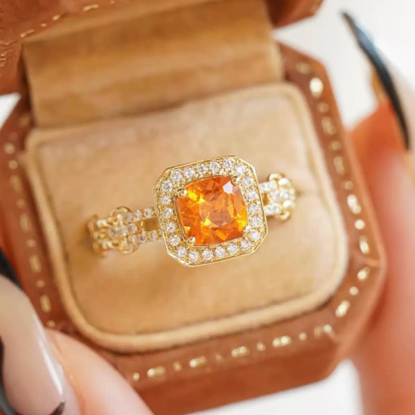 Cushion Citrine & Diamond Design Ring SS0243