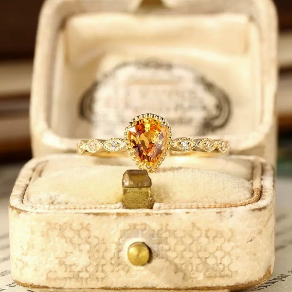 Drop Citrine & Diamond Vintage Ring SS0242