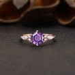 Hexagon Purple Amethyst & Marquise Diamond Ring SS0389