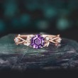 Hexagon Cut Amethyst & Diamond Ivy Leaf Ring 