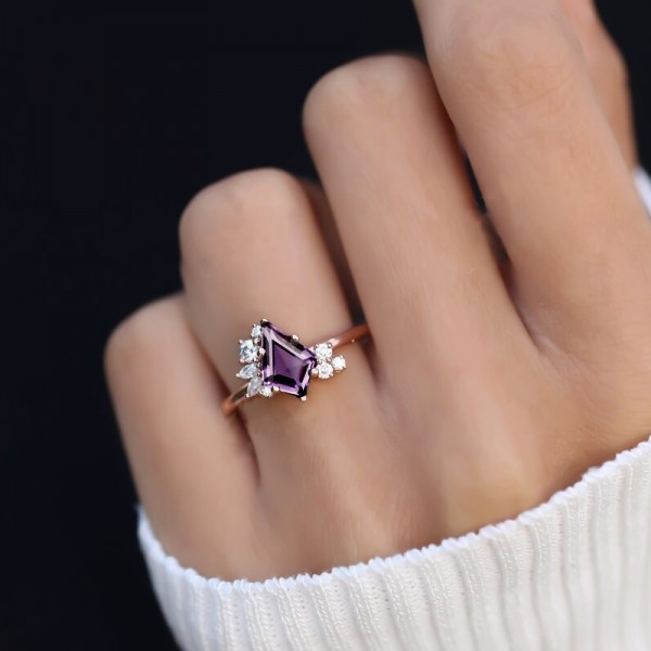 Kite Purple Amethyst & Diamond Asymmetric Ring SS0388