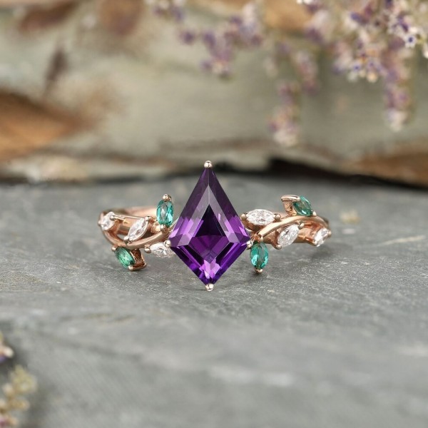 Kite Amethyst & Diamond Leaf Ivy Ring 