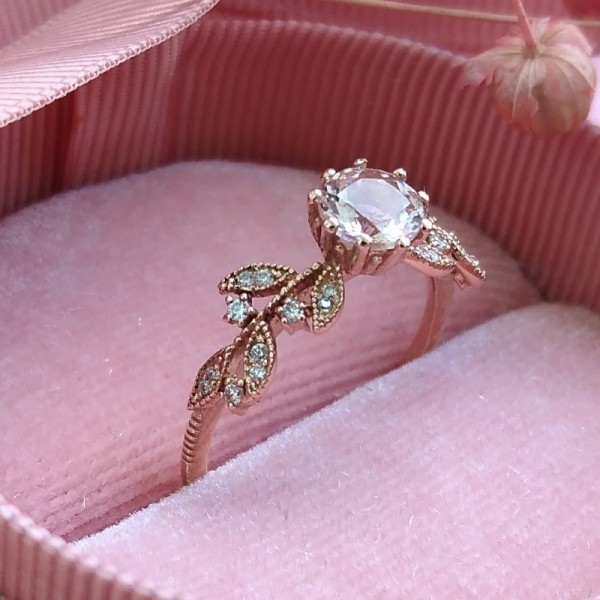 Morganite & Diamond Engagement Leaf Ring 