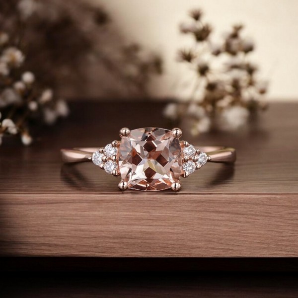 1.00 Carat Cushion Morganite & Diamond Ring 