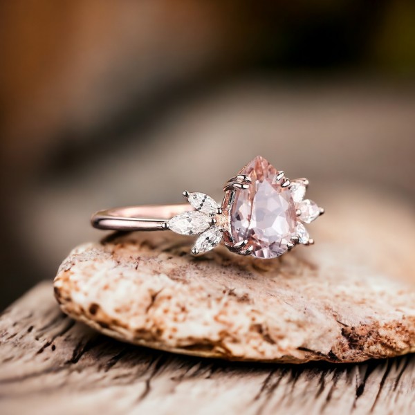 Pear Morganite & Marquise Diamond Gold Ring 