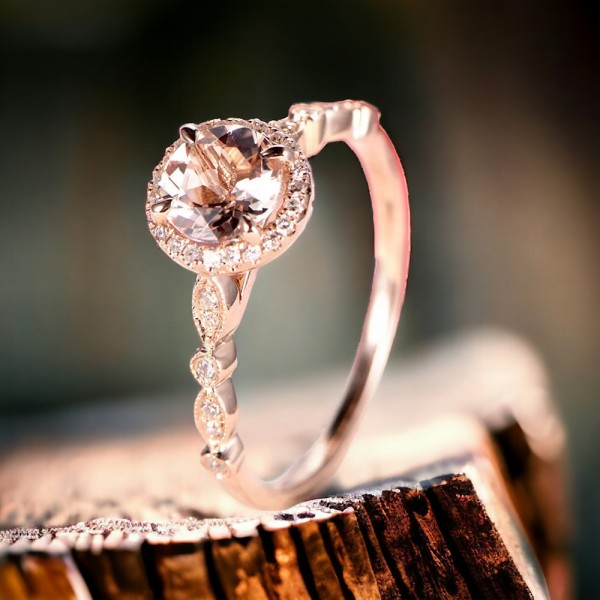 Morganite & Diamond Vintage Milgrain Ring 