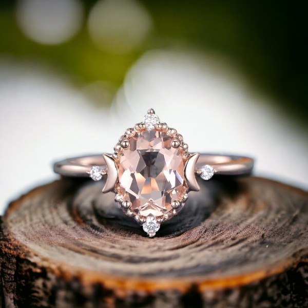 Morganite & Diamond Moon Design Ring SS0036