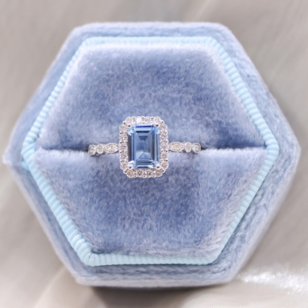 Emerald Cut Aquamarine & Diamond Ring SS0105