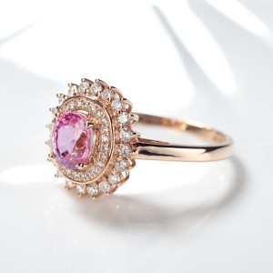 Pembe Safir Ve Pırlanta Rose Altın Yüzük SS0050