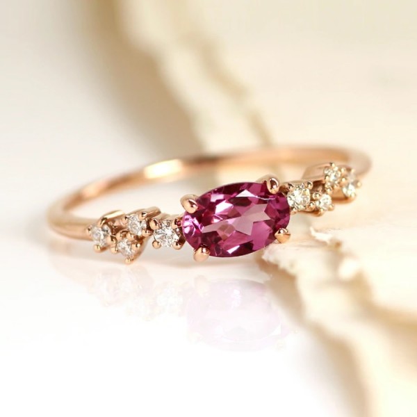 Pink Tourmaline & Diamond Cluster Ring SS0256