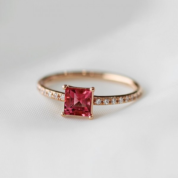 Princess Pink Tourmaline & Diamond Ring SS0283