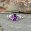 Oval Amethyst & Diamond Leaf Ivy Ring SS0401