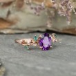 Oval Amethyst & Diamond Leaf Ivy Ring SS0401