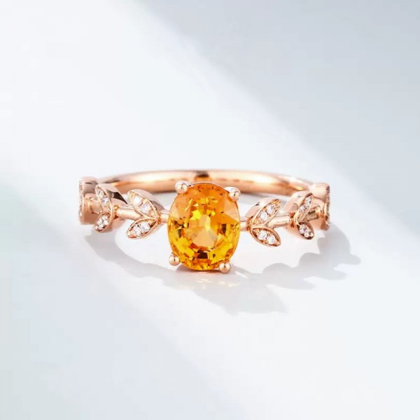 Orange Citrine & Diamond Leaf Ring SS0153