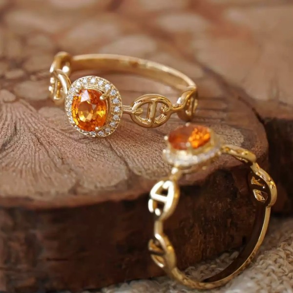 Orange Citrine & Diamond Design Ring SS0234