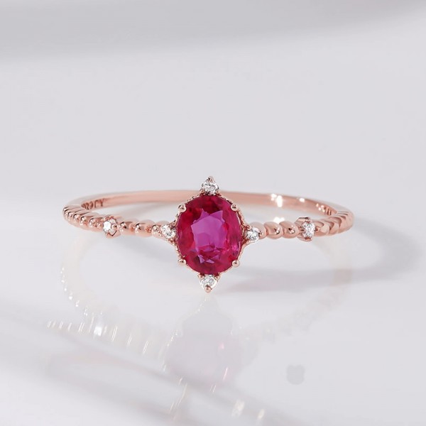 Oval Ruby & Diamond Rose Gold Ring SS0123