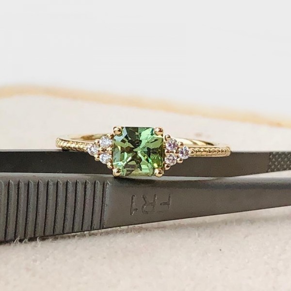 Princess Green Tourmaline & Diamond Ring SS0284