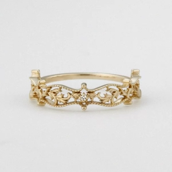 Diamond Gold Leaf Vintage Style Ring SS0326