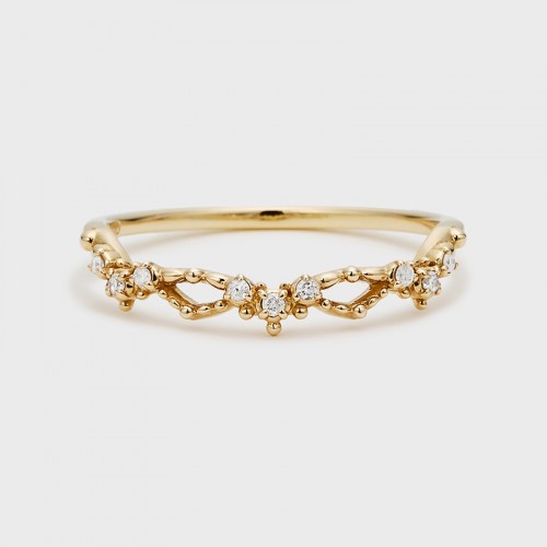 Lace Diamond 14K Solid Gold Curved Ring SS0325