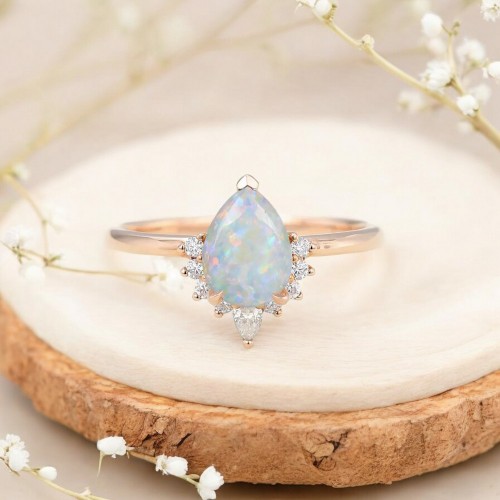 Drop Opal & Pear Diamond Statement Ring SS0346