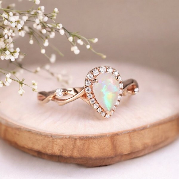 Pear Opal & Diamond Gold Ivy Leaf Ring SS0353