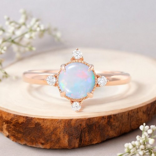 Unique Opal Rose Gold Dainty Engagement Ring SS0344