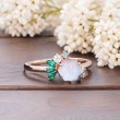 Opal & Diamond Emerald Tourmaline Asymmetric Ring 