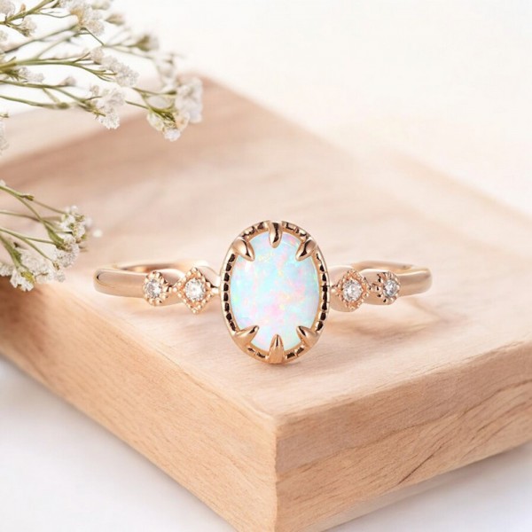 Oval Opal & Diamond Vintage Style Ring SS0341