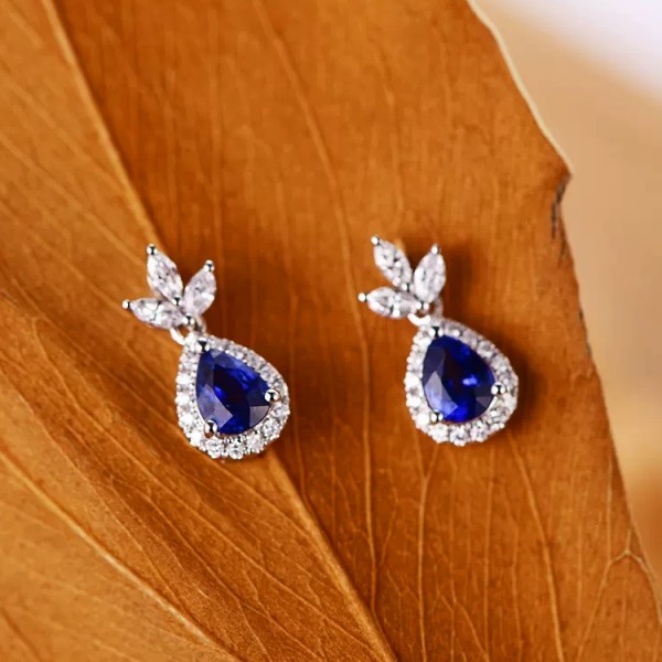 Pear Sapphire & Marquise Diamond Earrings SS3011