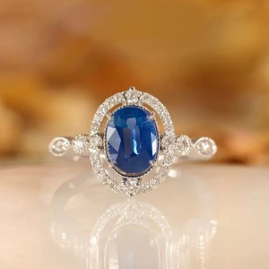 Oval Safir Taşlı Ve Pırlantalı Vintage Yüzük SS0101